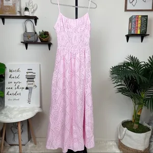 Charlie Holiday Anne Pink Eyelet Cotton Smocked Broderie Maxi Sundress thumbnail 11