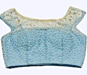Sherri Hill Beaded Sequin Baby Blue Cropped Satin‎ Low Back Top 10 Prom thumbnail 1