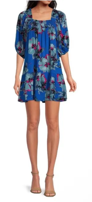 NWT Band Of The Free Soria | Floral Lapis Blue Slate Dress L thumbnail 1