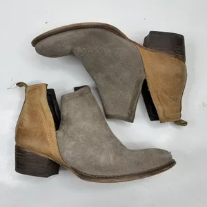 Anthro Diba True Sz 6.5 Stop By Bootie Beige Brown Suede Leather Colorblock Boot thumbnail 3