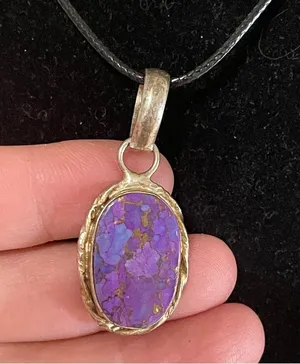 Silver tone with Purple turquoise stone pendant unsigned thumbnail 2