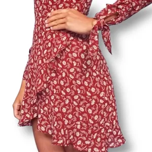 Reformation Lucita Red Floral Wrap Mini Dress Long Sleeve Autumn Wedding Gues‎ thumbnail 5