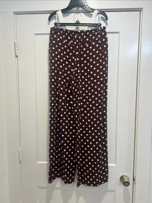 Polka Dot Wide-Leg linen blend Pants with off White Tank size medium. thumbnail 4