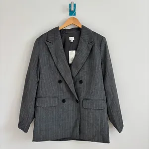 A New Day Women's Button Up Blazer Jacket, Gray Pinstripe, Medium NEW thumbnail 2