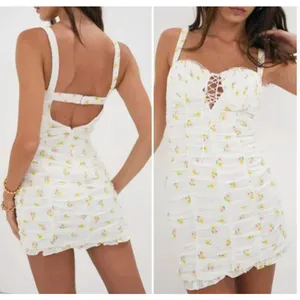 For Love & Lemons CELIA SHIRRED FLORAL EMBROIDERED LACE OPEN-BACK MINI DRESS XS‎ thumbnail 2