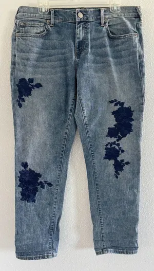 True Religion Jeans‎ Womens Sz 32 Cameron Slim Boyfriend Blue Embroidered Y2K thumbnail 1
