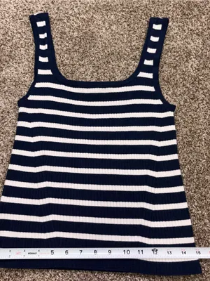 Loft Navy Blue & White Striped Ribbed Tank Top Medium thumbnail 5