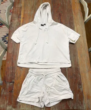 beardedgoat Womens XS/S Off White French Terry Hoodie Shorts Lounge Matching Set thumbnail 1