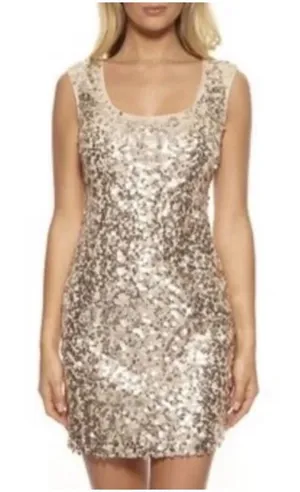 GUESS Champagne Sequin Sleeveless Mini Cocktail Dress glam‎ Y2K bling party 4 thumbnail 1
