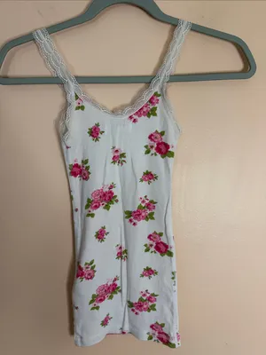 Abercrombie & Fitch White Floral Lace-Trim Cami with Pink Roses thumbnail 5