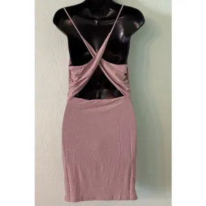 Triple Seven Pink Taupe Sparkling Mini Cocktail Party Cross Back Dress Sz Small thumbnail 5
