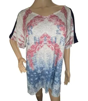 NWOT Vocal Stars And Stripes America Short Sleeve Blouse With Sequins thumbnail 1