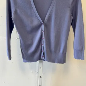 Ann Taylor LOFT Periwinkle Blue 100% Pima Cotton V-Neck Cardigan Sweater Small thumbnail 4