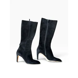 Via Spiga Suede Tall Boots 7.5M Black Pointed Toe Stiletto Heel Zip Up thumbnail 2