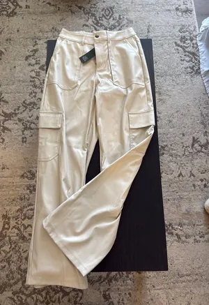 Cream Leather Cargo Pants thumbnail 1