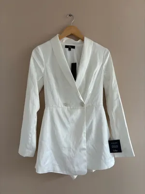 Lulus Regal Aura White Satin Long Sleeve Blazer Romper Size Small Bridal Party thumbnail 5