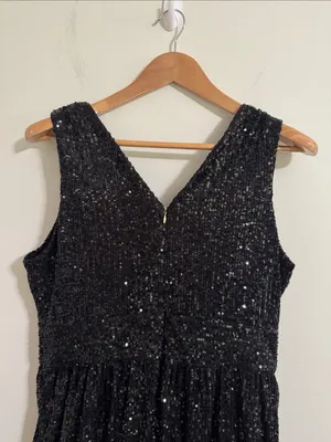 Draper James RSVP Glam Black Sequin V-Neck Midi A-line Cocktail Dress size 12 thumbnail 5