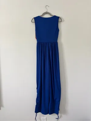 Popilush Sleeveless Square Neck Ribbed Cinch Wide Leg Jumpsuit Blue NWT M thumbnail 3