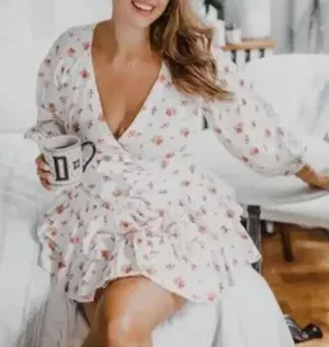 Maia Bergman Floral Ines Pink Floral Mini Wrap Dress‎ in White thumbnail 1