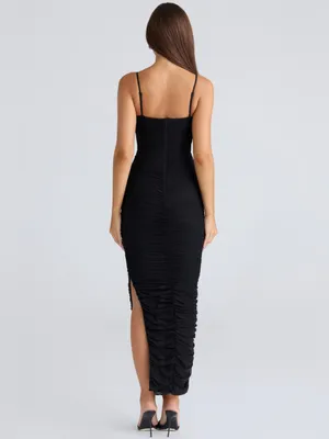 House of CB Fornarina Black Gathered Ruched Mesh Maxi Dress LG thumbnail 2
