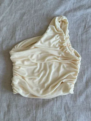 Cream One Shoulder Ruched Going Out Top Medium thumbnail 3