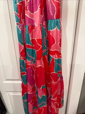 Pink Martini Coral, Pink & Teal Floral Tiered Maxi Dress medium‎ nwt thumbnail 6