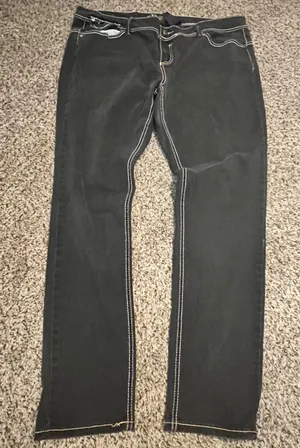 Dereon Womens Black‎ Straight Leg Jeans Contrast Stitch Rhinestone Pockets 20W thumbnail 1