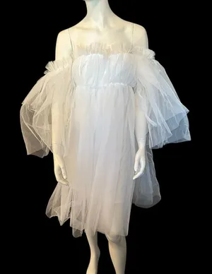 Beautiful Babydoll On or Off Shoulder Short Wedding Dress White L-XL NWT thumbnail 1