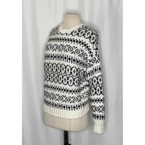 AMERICAN EAGLE Outfitters Fairisle Crew Neck Sweater Black White Fair Isle Small thumbnail 5