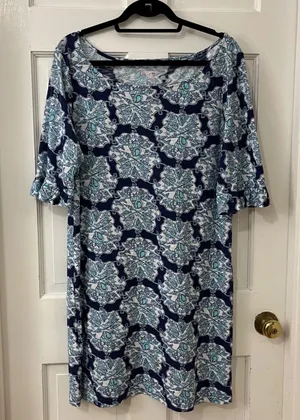 Lilly Pulitzer Hey Sailor Somerset Dress XL Cotton Mermaid Shell Ruffle Coastal thumbnail 1