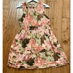 Nicole Miller pink floral smocked waist floral chiffon dress XL thumbnail 9