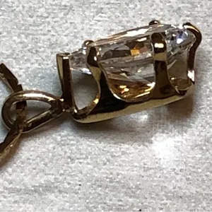 Large Clear Solitaire Pendant CZ w/ gold tone Necklace thumbnail 3