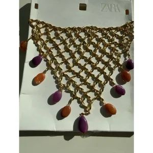 Zara Mesh Net Bib‎ Gold Necklace Resin Beads Bohemian Resort thumbnail 5