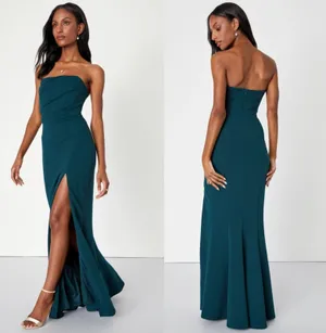 NWT Lulus Marvelous Entrance Emerald Green Pleated Strapless Maxi Dress Size XS thumbnail 2