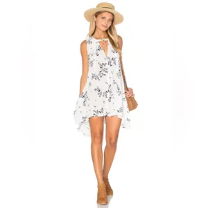 Free People Snap Out of It White Floral Swing Mini Dress Tunic Medium Boho thumbnail 8