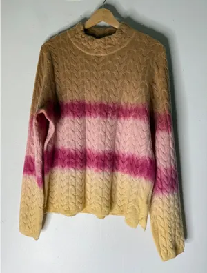 Anthropologie Dip Dye cable mock neck Cashmere Sweater Size‎ large thumbnail 1
