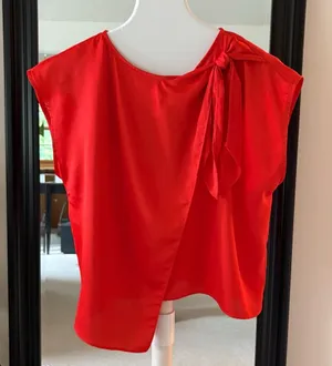 ANN TAYLOR Tomato Orange Red Asymmetrical Top thumbnail 1