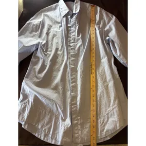 Light Blue Long Sleeve Button Down Shirt Textured High Low Hem Relaxed Fit thumbnail 2