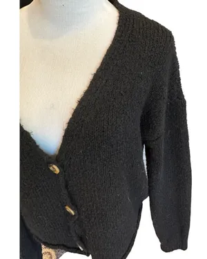 Urban Outfitters Black Furry Cardigan Vneck Sweater S Oversized thumbnail 5