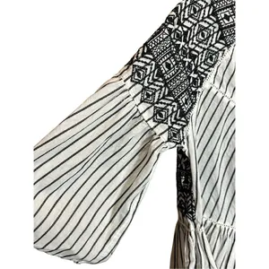Free People Women's Boho Mini Lola Striped Dress White Black Tiered Embroidered‎ thumbnail 11