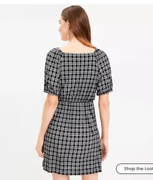 LOFT Black and White Plaid Surplice Dress thumbnail 2