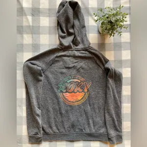 Roxy Gray Ombre skater chic Hoodie Beach Casual Size XS thumbnail 7