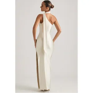 Oh Polly Sheril Asymmetric Scarf-Detail Maxi Dress in Ivory Size 4 New thumbnail 4