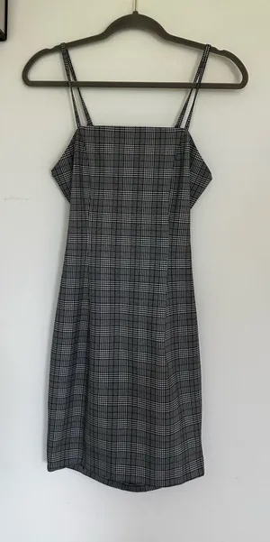 Nude Apparel Gray Black‎ White Plaid Open Back Mini Dress Size Medium thumbnail 1