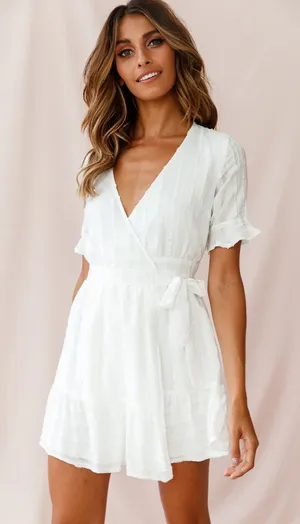 Oh Polly White V-Neckline Wrap Mini Dress thumbnail 1