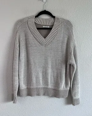 American Eagle AE V-Neck‎ Pullover Sweater Cream Cotton thumbnail 1