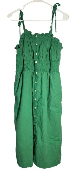 Universal Thread Green Linen Blend Smocked Midi Dress Boho Resort Vacation XL thumbnail 1
