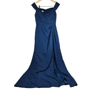 After‎ Six 6872 Off Shoulder Maxi Dress Atlantic Blue Size 4R Bridesmaid Gown thumbnail 3