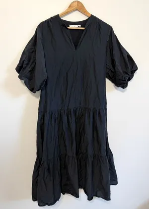 Roller Rabbit Tiered Cotton Silk Blend Dress Size Small Black Long Sleeve thumbnail 1