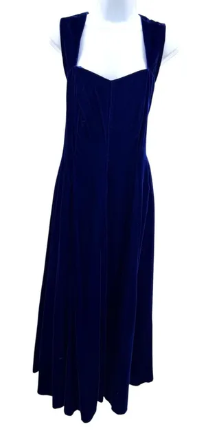 Vintage Miss Ashlee California Blue Velvet Midi Dress Sweetheart USA Sz 10 Glam thumbnail 1